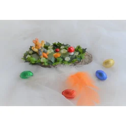 Tischdeko Baumscheibe mit Osterdeko (Nr. 4) Hase auf Karotte