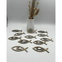 Tischdeko Fische mit Name, 10 Stück, Personalisierte Streudeko Fisch Andenken Dekoration für Taufe Kommunion Firmung Kon