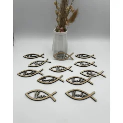 Tischdeko Fische mit Name, 10 Stück, Personalisierte Streudeko Fisch Andenken Dekoration für Taufe Kommunion Firmung Kon