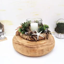 Tischdeko Tischgesteck groß Holzkranz Windlicht