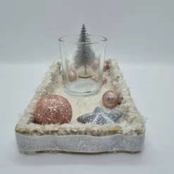 Tischdekoration für Weihnachten und Advent mit 1 Teelichtglas in Rosa und Silber