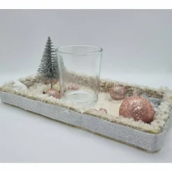 Tischdekoration für Weihnachten und Advent mit 1 Teelichtglas in Rosa und Silber