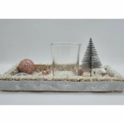 Tischdekoration für Weihnachten und Advent mit 1 Teelichtglas in Rosa und Silber