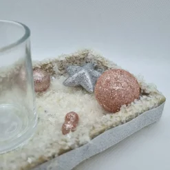 Tischdekoration für Weihnachten und Advent mit 1 Teelichtglas in Rosa und Silber