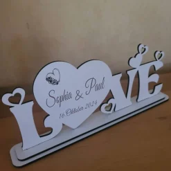 Tischdekoration Hochzeit mit Gravur Name und Datum  Holddeko Aufsteller weiß Geschenk Brautgeschenk  Deko