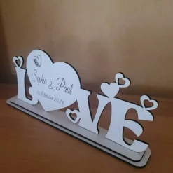 Tischdekoration Hochzeit mit Gravur Name und Datum  Holddeko Aufsteller weiß Geschenk Brautgeschenk  Deko