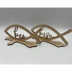 Tischdekoration  zur Konfirmation aus Holz, Taufdeko , Fisch mit Wunschname inkl. Gravur aus Holz, Kommunion, Taufe, Jug