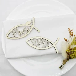 Tischdekoration zur Taufe | personalisierte Gastgeschenke zur Kommunion | Symbol für Konfirmation | Fisch Symbol