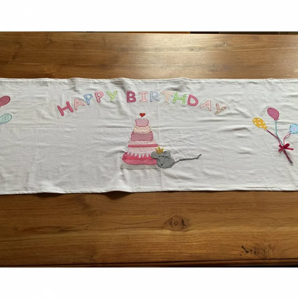 Tischläufer Geburtstagskind Geburtstag Geburtstagsdekoration Torte Blumen Frühling Baumwolle 45 x 140