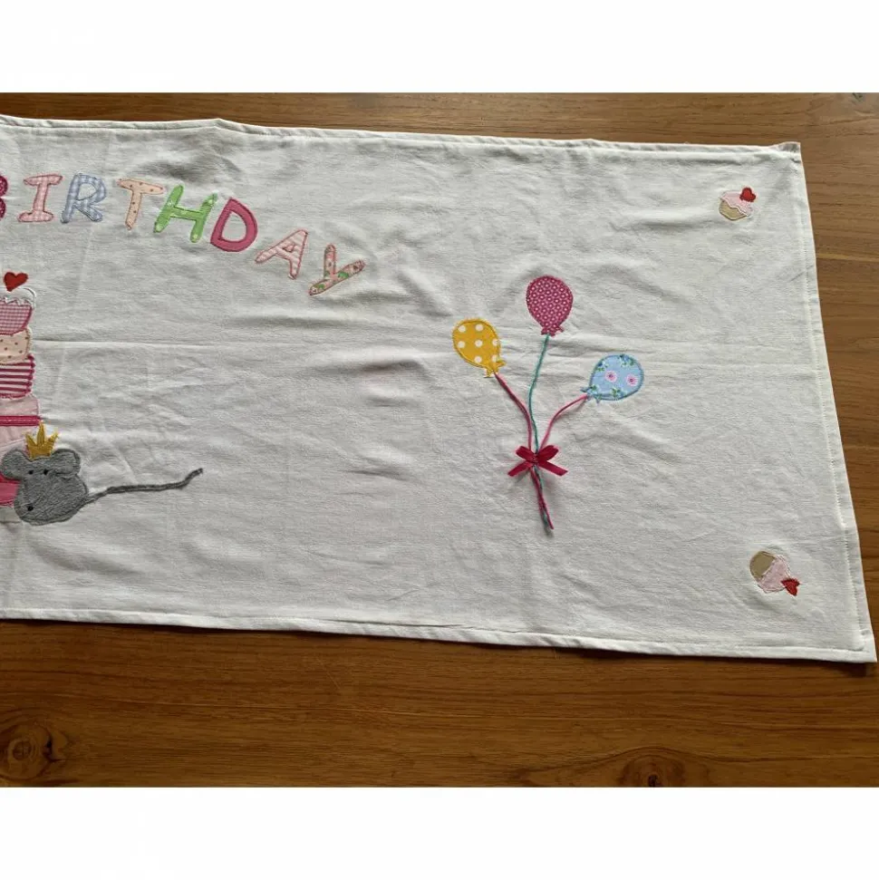 Tischläufer Geburtstagskind Geburtstag Geburtstagsdekoration Torte Blumen Frühling Baumwolle 45 x 140
