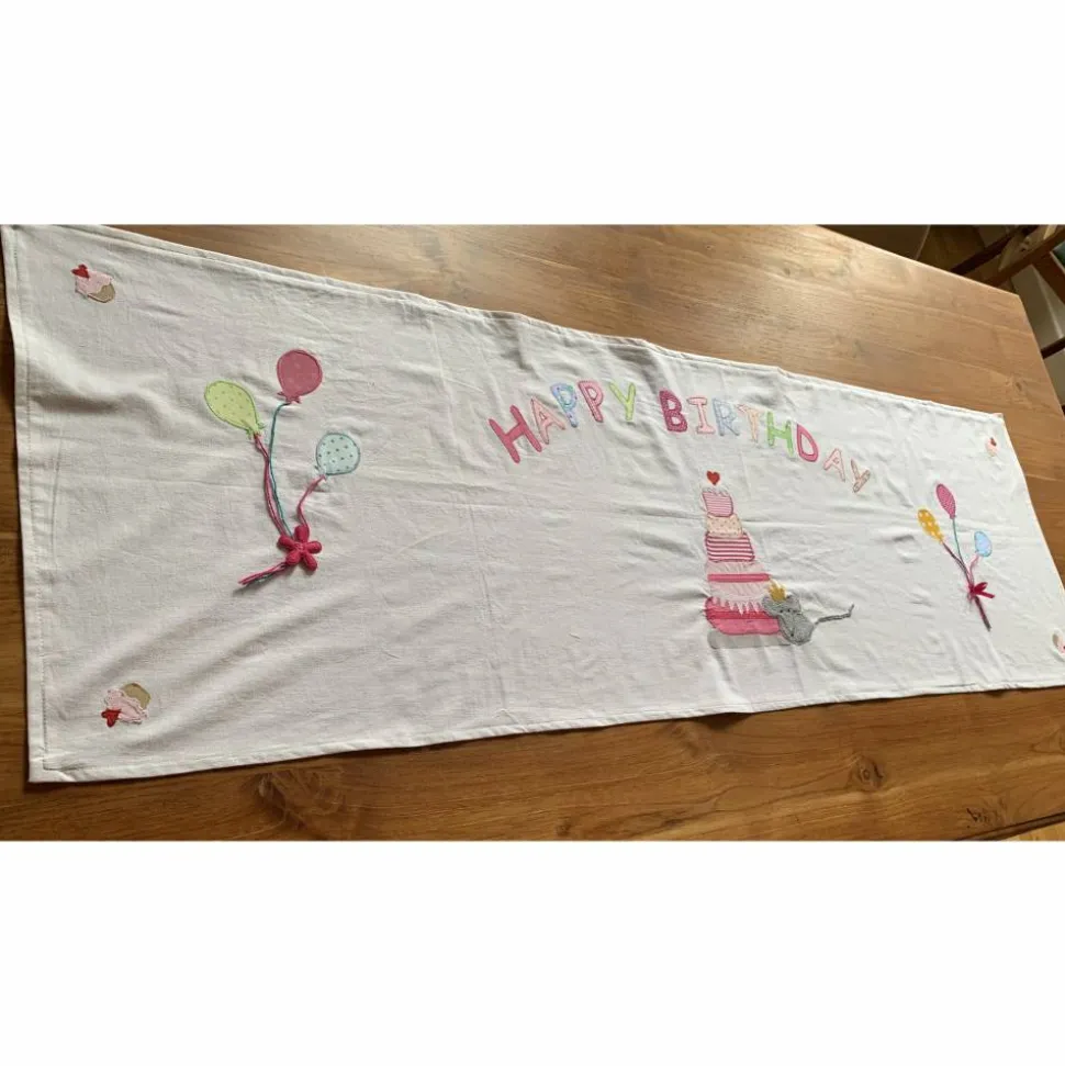 Tischläufer Geburtstagskind Geburtstag Geburtstagsdekoration Torte Blumen Frühling Baumwolle 45 x 140