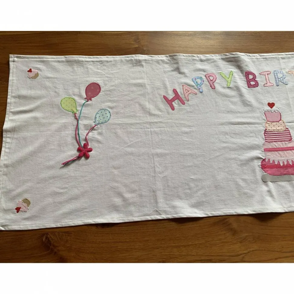 Tischläufer Geburtstagskind Geburtstag Geburtstagsdekoration Torte Blumen Frühling Baumwolle 45 x 140