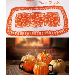 Tischläufer gehäkelte Handarbeit orange Deckchen Tischdekoration Tischdecke handgefertigtes Deckchen
