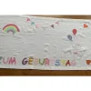Tischläufer, Tischdecke, Applikationen, Geburtstag, Geburtstagsdekoration, Regenbogen, Luftballons, Baumwolle, 45 x 140