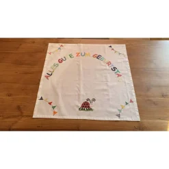 Tischläufer Tischdecke  Applikationen Geburtstag Geburtstagsdekoration Marienkäfer Alles Gute Wimpel Baumwolle 80x80cm