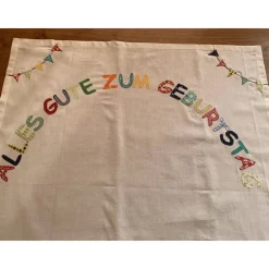 Tischläufer Tischdecke  Applikationen Geburtstag Geburtstagsdekoration Marienkäfer Alles Gute Wimpel Baumwolle 80x80cm