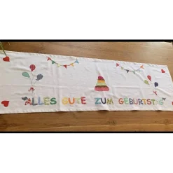 Tischläufer, Tischdecke, Applikationen, Geburtstag Geburtstagsdekoration Regenbogen Luftballons Baumwolle 45 x 140