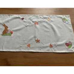 Tischläufer Tischdecke mit fröhlich-bunten Applikationen Ostern Frühling Osterhase Osterei Blumen Baumwolle 41 x136 cm