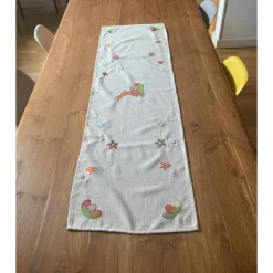 Tischläufer Tischdecke mit fröhlich-bunten Applikationen Ostern Frühling Osterhase Osterei Blumen Baumwolle 41 x136 cm