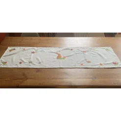 Tischläufer Tischdecke mit fröhlich-bunten Applikationen Ostern Frühling Osterhase Osterei Blumen Baumwolle 41 x136 cm