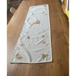 Tischläufer Tischdecke mit fröhlich-bunten Applikationen Ostern Frühling Osterhase Osterei Blumen Baumwolle 41 x136 cm