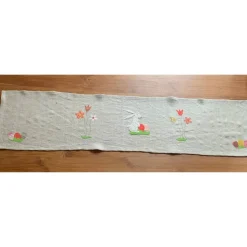 Tischläufer Tischdecke mit fröhlich-bunten Applikationen Ostern Frühling Osterhase Osterei Blumen Baumwolle 33x135cm