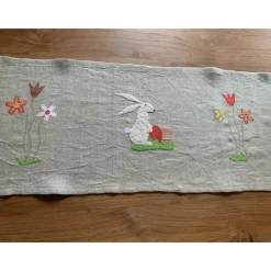 Tischläufer Tischdecke mit fröhlich-bunten Applikationen Ostern Frühling Osterhase Osterei Blumen Baumwolle 33x135cm