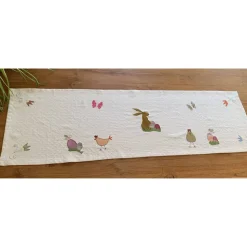 Tischläufer Tischdecke mit fröhlich-bunten Applikationen Ostern Frühling Osterhase Osterei Blumen Baumwolle 33x135cm