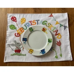 Tischset Geburtstagskind Geburtstag Geburtstagsdeko Maus Blumen  Frühling Leinen Baumwolle 45 x 35cm