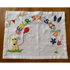 Tischset Geburtstagskind Geburtstag Geburtstagsdeko Hund Blumen Baumwolle 45 x 35cm
