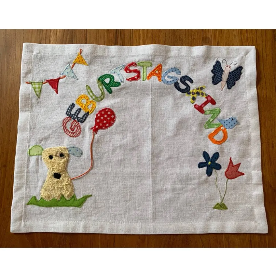 Tischset Geburtstagskind Geburtstag Geburtstagsdeko Hund Blumen Baumwolle 45 x 35cm