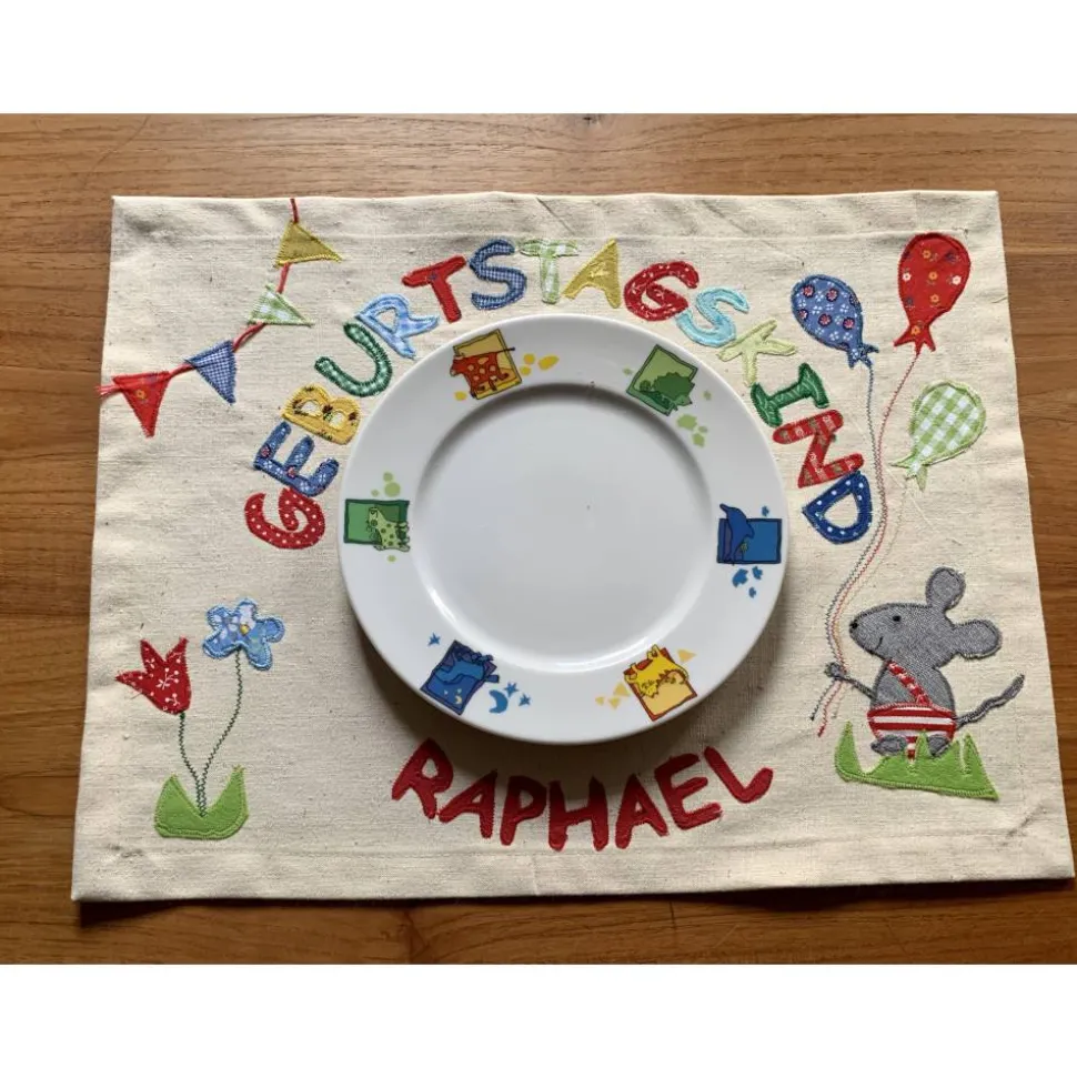 Tischset, Geburtstagskind, Tischdekoration, Geburtstag, Tischläufer, Geburtstagsdeko, Maus, Blumen, Baumwolle Luftballon