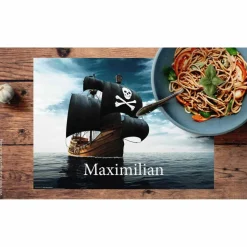 Tischset I Platzset mit Wunschnamen - abwaschbar - Piratenschiff - aus Premium Vinyl - 44 x 32 cm - rutschfest - für Kin