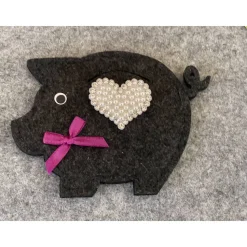 Tolles Filzschweinchen verziert, Gutschein, Ticket, Geldgeschenk, ca 16 x 14 cm