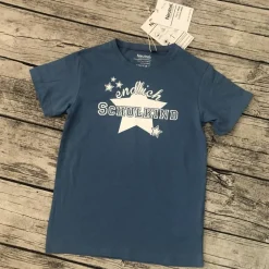 Tolles T-shirt gr.128/134 Einschulung endlich Schulkind Blau Sterne weiß