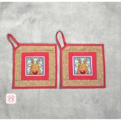 Topflappen, Weihnachten, rot/hellbraun