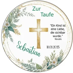 Tortenaufleger - Zur Taufe - Tortendeko ,essbar mit Kreuz, gold und grün. Bedruckter Aufleger aus Esspapier