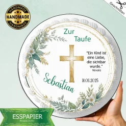Tortenaufleger - Zur Taufe - Tortendeko ,essbar mit Kreuz, gold und grün. Bedruckter Aufleger aus Esspapier