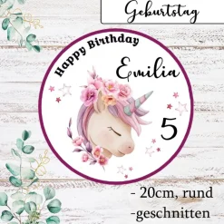 Tortenaufleger Einhorn mit Name und Zahl Esspapier Tortendeko Happy Birthday Sterne