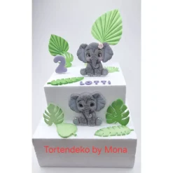 Tortenaufleger Elefantenpärchen aus Fondant – Personalisierte Tortendeko für Geburtstag & Taufe