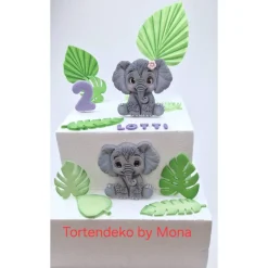 Tortenaufleger Elefantenpärchen aus Fondant – Personalisierte Tortendeko für Geburtstag & Taufe