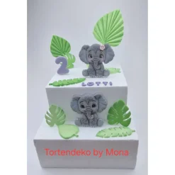 Tortenaufleger Elefantenpärchen aus Fondant – Personalisierte Tortendeko für Geburtstag & Taufe