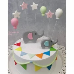 Tortenaufleger Fondant Geburtstag Tortendeko Elefanten Mama Ellie und Sohn Eddy