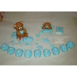 Tortenaufleger Fondant Zuckerfigur Geburt , Taufe, Cake Topper , Tortendeko , Bär , Teddy , Wolken , Sterne , Tortenaufleger ,Tortendeko