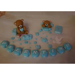 Tortenaufleger Fondant Zuckerfigur Geburt , Taufe, Cake Topper , Tortendeko , Bär , Teddy , Wolken , Sterne , Tortenaufleger ,Tortendeko