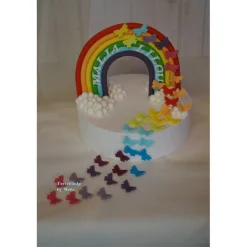 Tortenaufleger Fondant Zuckerfigur Geburt Geburtstag  Regenbogen Schmetterlinge Wolken Tortendeko Tortentopper Fondantfigur Deko Mädchen