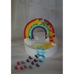Tortenaufleger Fondant Zuckerfigur Geburt Geburtstag  Regenbogen Schmetterlinge Wolken Tortendeko Tortentopper Fondantfigur Deko Mädchen