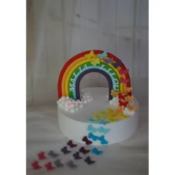 Tortenaufleger Fondant Zuckerfigur Geburt Geburtstag  Regenbogen Schmetterlinge Wolken Tortendeko Tortentopper Fondantfigur Deko Mädchen