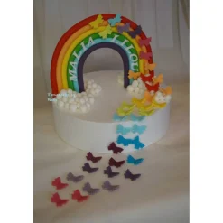 Tortenaufleger Fondant Zuckerfigur Geburt Geburtstag  Regenbogen Schmetterlinge Wolken Tortendeko Tortentopper Fondantfigur Deko Mädchen