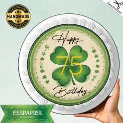 Tortenaufleger Geburtstag Happy Birthday Hufeisen mit Kleeblättern grün Wunschzahl und Namen Essbar Tortendeko